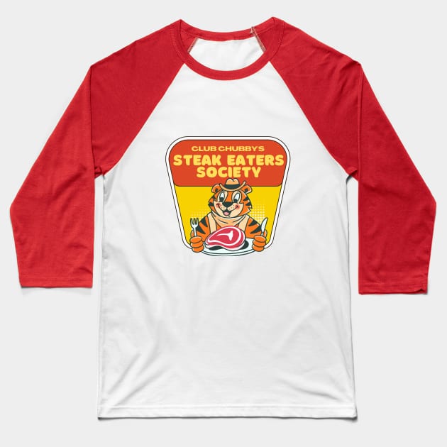 Steak Lover Retro Vintage Cartoon Baseball T-Shirt by maikamess